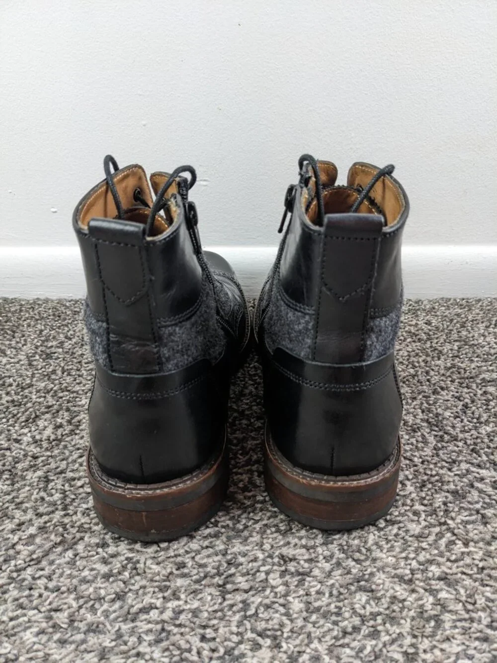 Johnston & Murphy Mens Size 13 M Fullerton Cap Toe Black Leather Boots Zip Wool